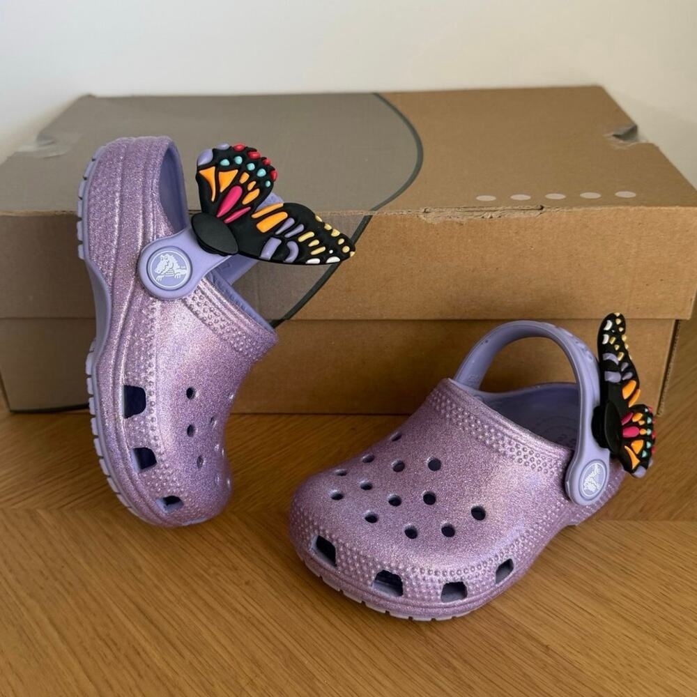 CROCS Classic Clog I AM BUTTERFLY ‘Purple Glitter’ Toddler Sandals - SZ 7
